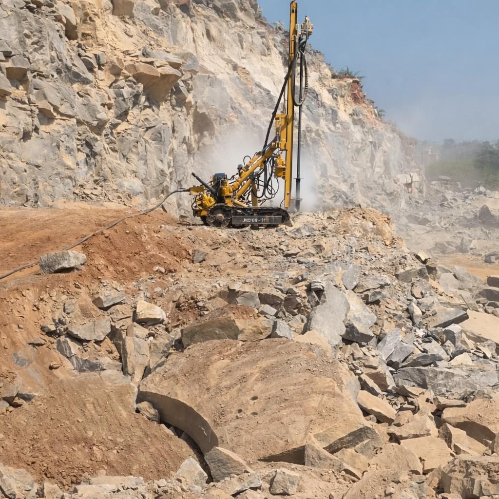 Blast-hole drill rig preparing a quarry face
